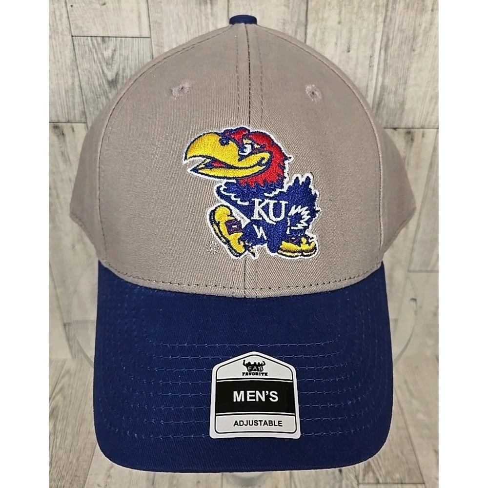 KU Jayhawks Cap Hat Mens Adjustable One Size GRAY Kansas Fan Fav Embroid NEW